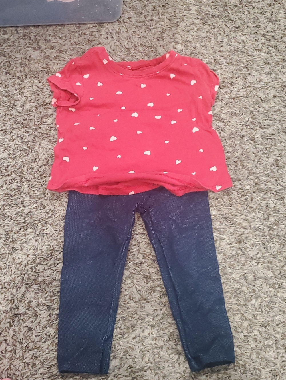 Old Navy Red Heart Tee and Navy Leggings Kids Matching Set